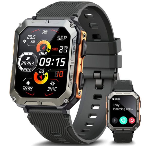 C20Pro Outdoor Smartwatch – Waterproof Bluetooth Calling, Heart Rate, and Blood Oxygen Monitor