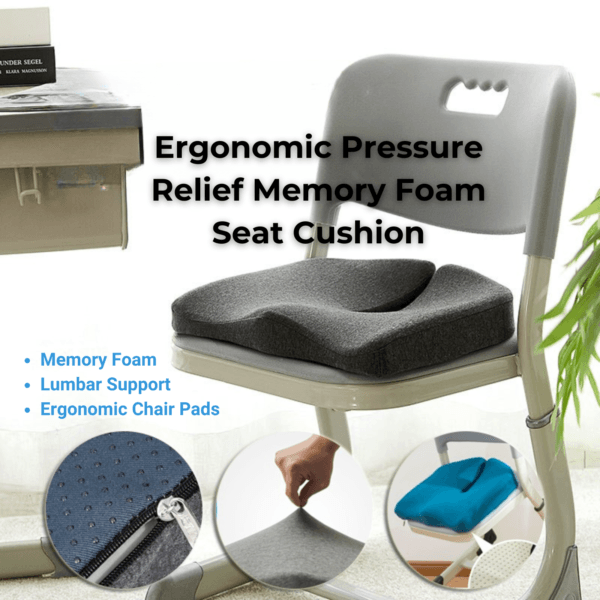 Ergonomic Pressure Relief Memory Foam Seat Cushion | Back & Lumbar Support, Non-Slip, Office & Car Chair Pads