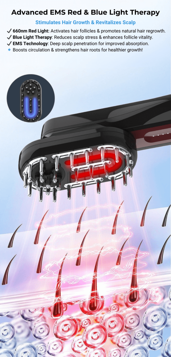 Hair Growth Comb – EMS Microcurrent Red & Blue Light Therapy | Advanced Hair Regrowth & Scalp Massager - Image 6