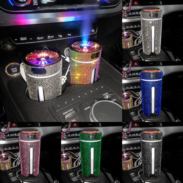 Luxury Diamond Car Humidifier – LED Light Aromatherapy Diffuser & Air Purifier