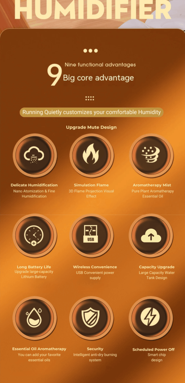 Flame Humidifier – USB Smart LED Aroma Diffuser & Fire Night Lamp - Image 4
